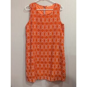 Vintage Women's orange and Moroccan print shift dress by Miami size M
